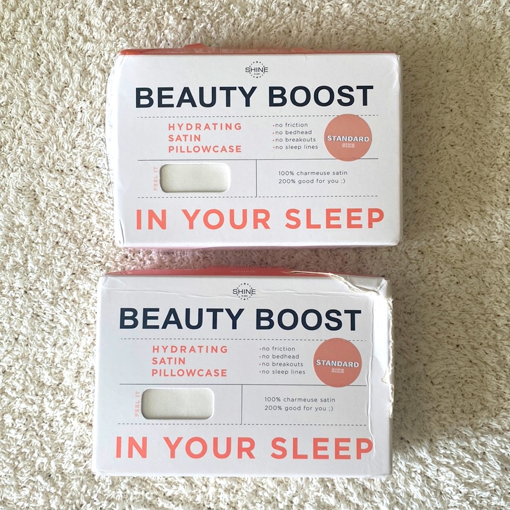 (2)Beauty Boost Hydrating Satin Pillowcases. Standard Size. White. Brand New.